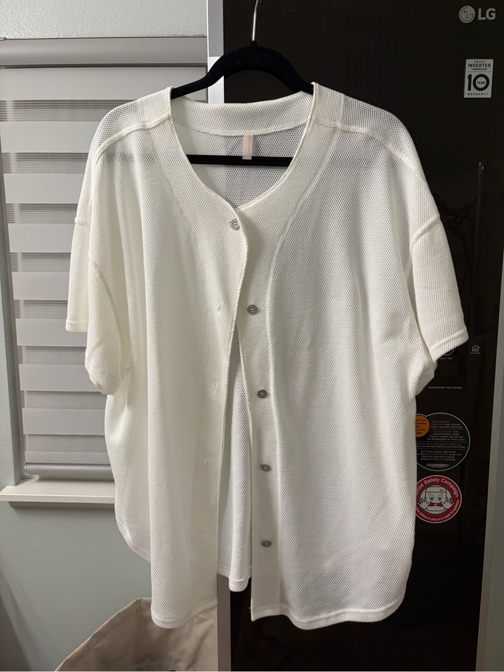 White Button-Up Mesh Baseball Jersey